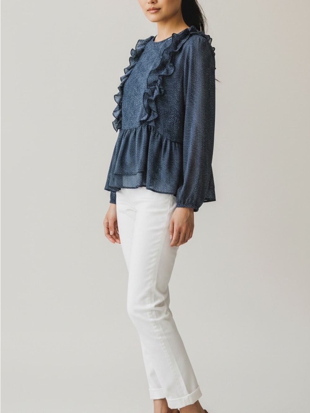 H&M Navy Ruffle Peplum Blouse | Size 8